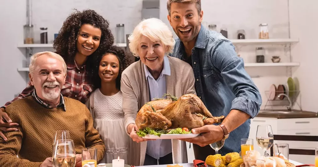 family celebrating Thanksgiving day